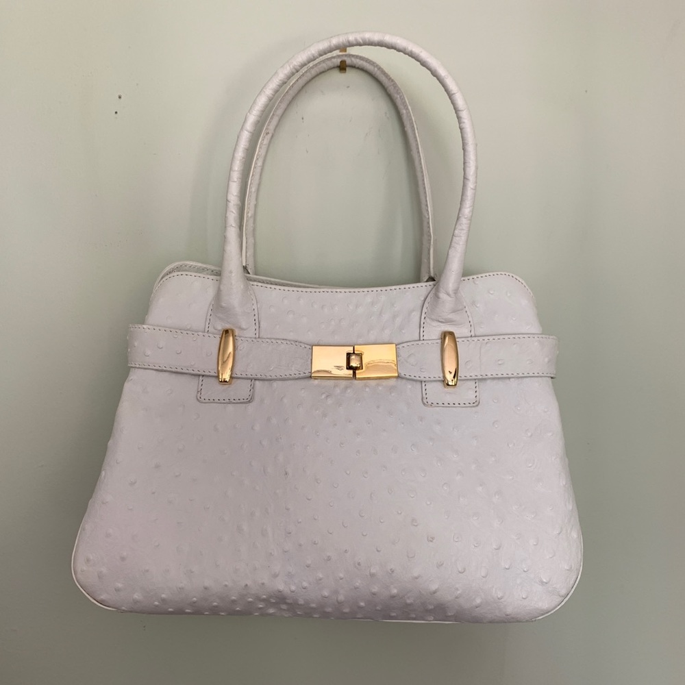 Stefano Bravo White Ostrich Leather Shoulder Bag